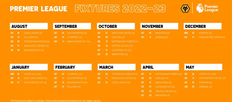 Wolverhampton Wanderers schedule Premier League